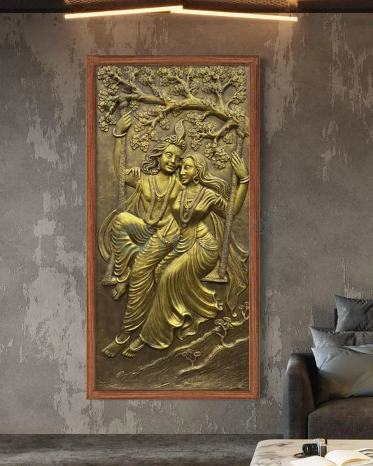 6x3 Feet Radha Krishna 3D Relief Mural Wall Art