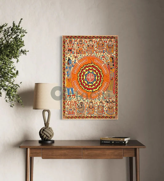 Ten Mahavidyas with Serpent Coiled Shri Yantra Madhubani Painting | Shiv Vivah