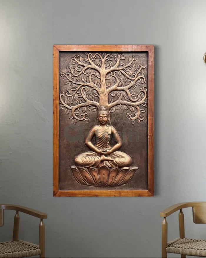 Buddha Under Tree 3D Relief Mural Wall Art