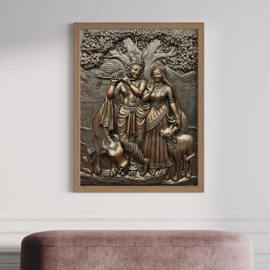 4x3 Feet Radha Krishna 3D Elevation Sculpture Relief Mural Wall Art