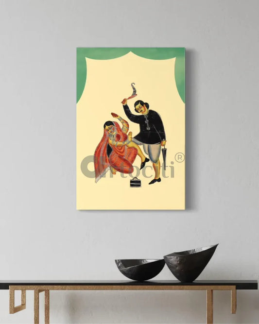 The Clerk Nabin Kills His Wife - Kalighat Painting Canvas Giclee Print