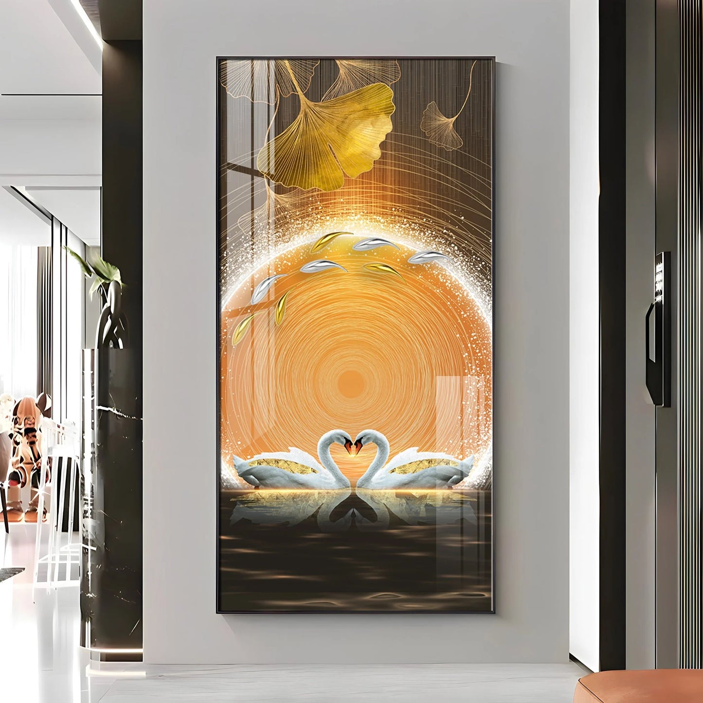 The Swan Portrait Luxury Crystal Vertical Wall Art