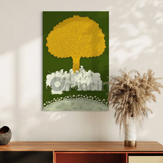 Tree of Life Green Yellow Pichwai Canvas Print