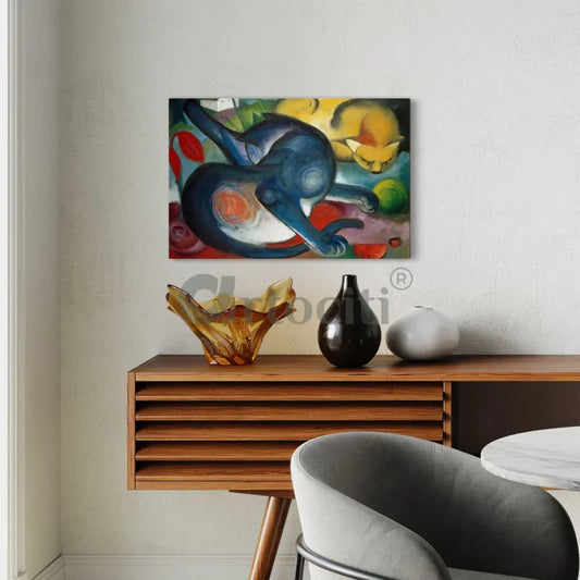 Two Cats, Blue and Yellow, 1912 by Franz Marc Canvas Print World Famous Painting