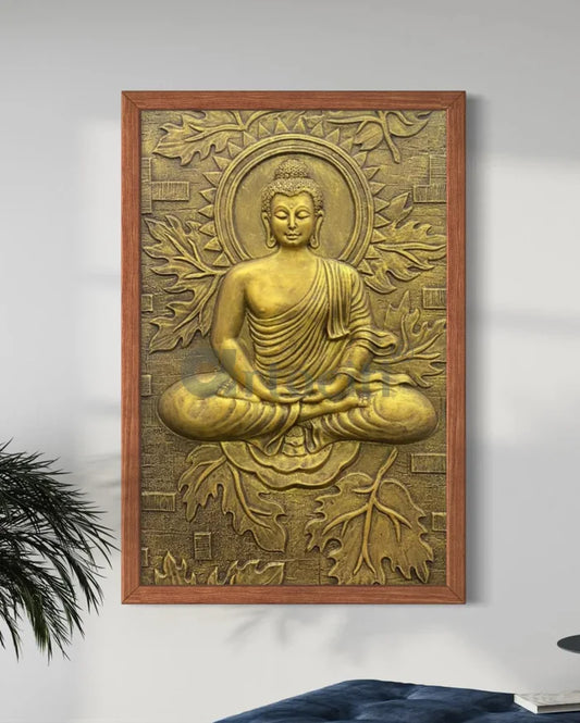 BUDDHA on Lotus in 3x2 feet 3D Relief Mural Wall Art