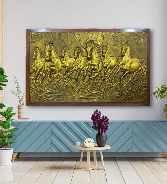 Right moving 5X3 feet 7 Horse 3D Relief Mural Wall Art