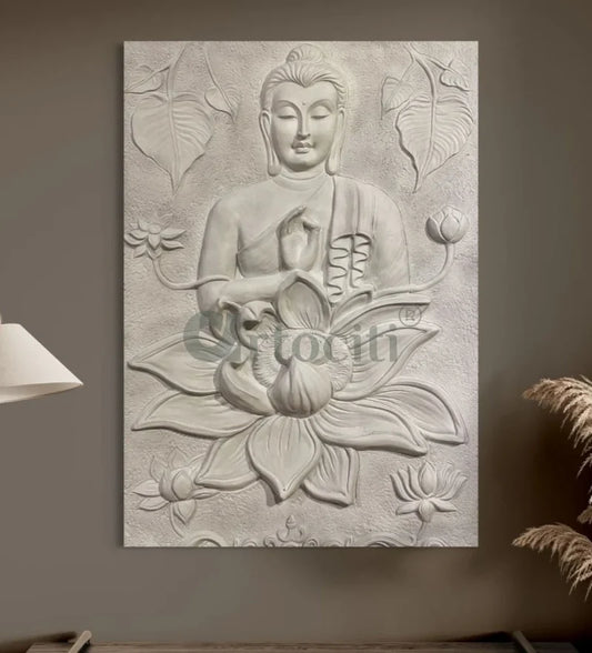 5X3.5 feet Blessing Buddha with Lotus 3D Relief Mural