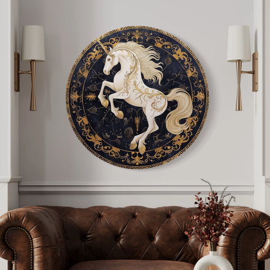 Round Unicorn Painting Canvas Giclee Print Round Canvas Wall Art