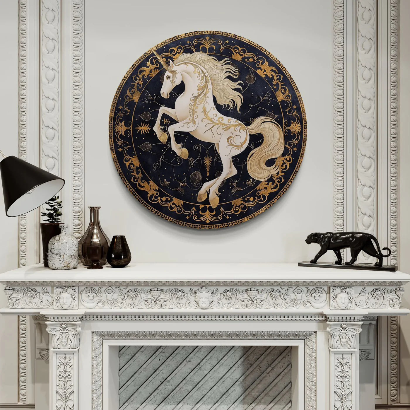 Round Unicorn Painting Canvas Giclee Print Round Canvas Wall Art