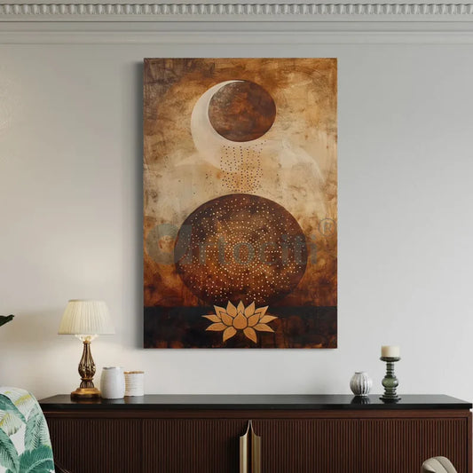 Vairagyam Moon Raising with Lotus Modern Abstract Canvas Giclee Print
