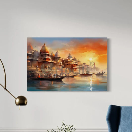Varanasi Ghat Abstract Art Canvas Giclee Print