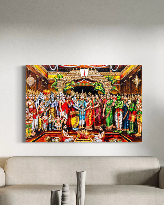 Sri Venkateshwara & Goddess Padmavati Srinivasa Kalyanam Canvas Painting - Traditional Indian Art
