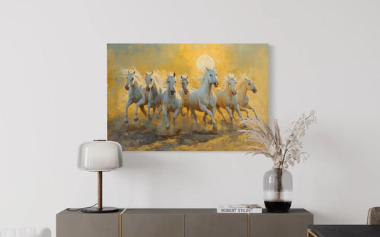White 7 Horse Painting Modern abstract Canvas Giclee Print