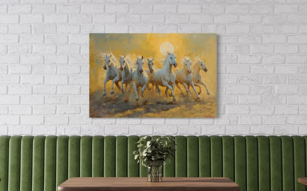 White 7 Horse Painting Modern abstract Canvas Giclee Print