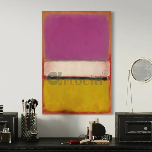 White in Center, Yellow, Pink and Lavender on Rose Abstract Art By Mark Rothko