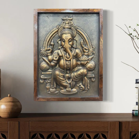 Lord Ganesh Relief Mural Wall Hanging 20x15 Inches