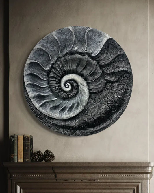 31X31 Inch Fossil Spiral Abstract 3D Relief Mural Wall Art