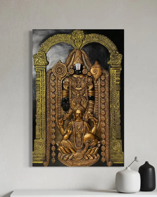 3X2 feet Tirupati Balaji with Goddess Lakshmi 3D Wall Art Relief Mural